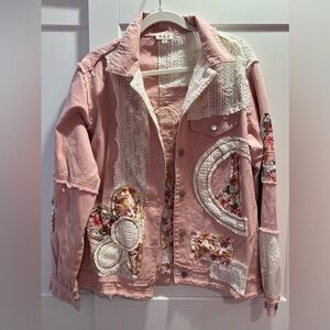 NWOT POL Pink Floral Patchwork Jean Jacket